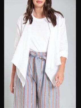 AP.NY SZ XL 100% Linen Open Front Jacket in White